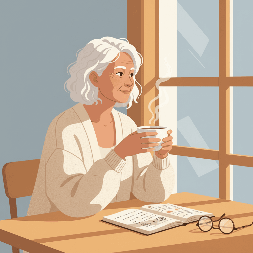 AI memory parent repeating woman teacup window illustration