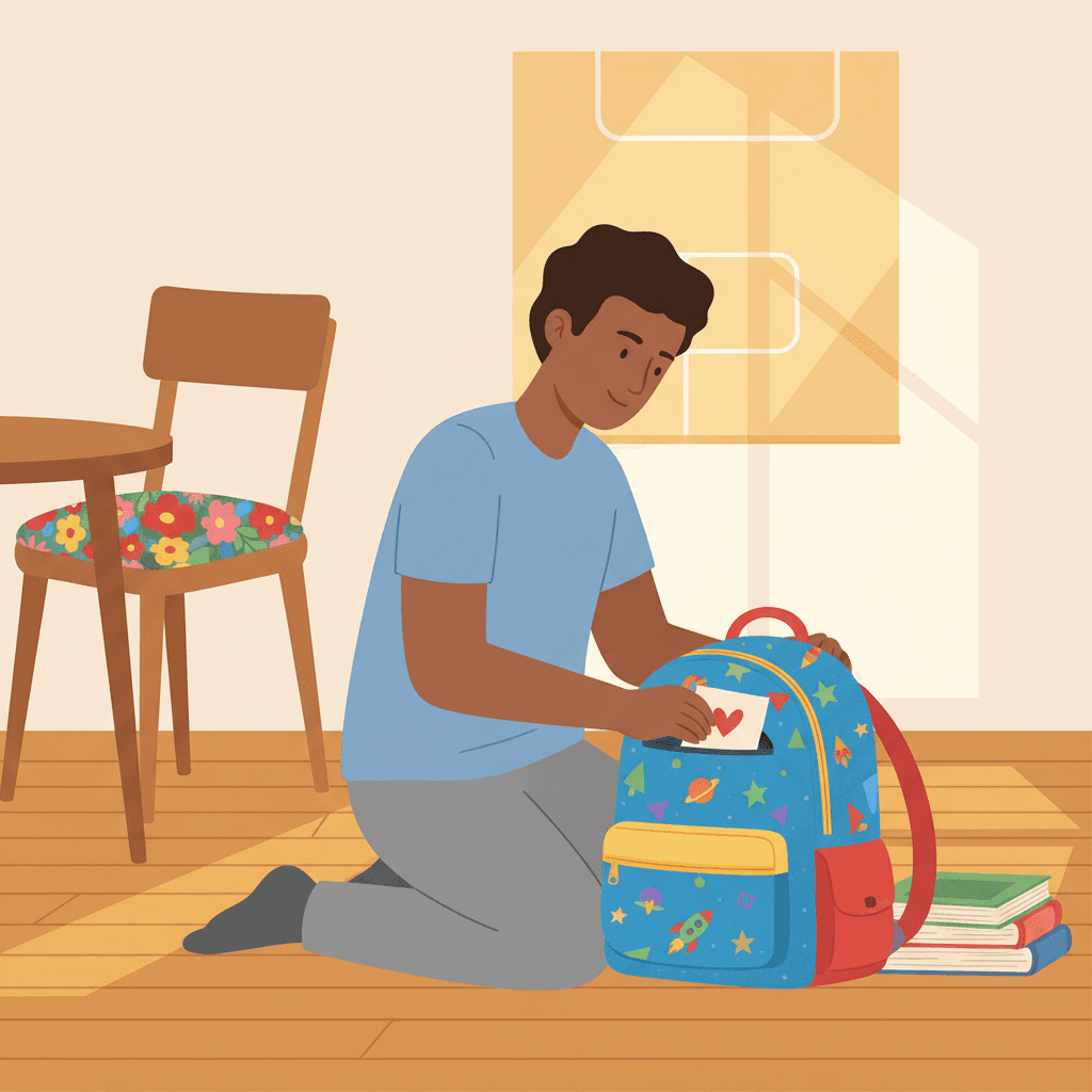 Divorced families coordination parent backpack figure illustration