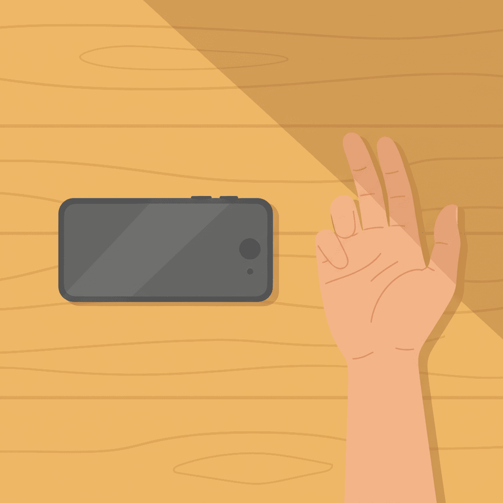 Phone replaces scroll face down open hand illustration