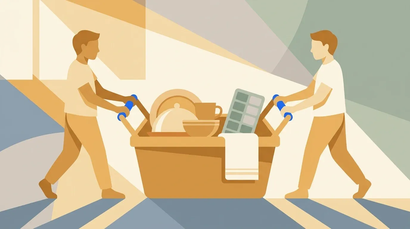 Two siblings share the weight of one post-hospital caregiving basket.