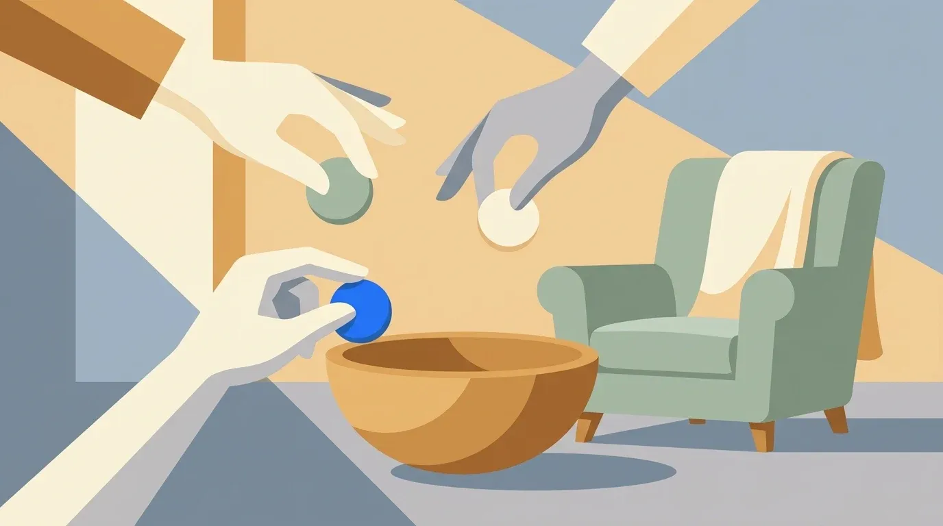 Several hands contribute resources toward one shared respite care arrangement.